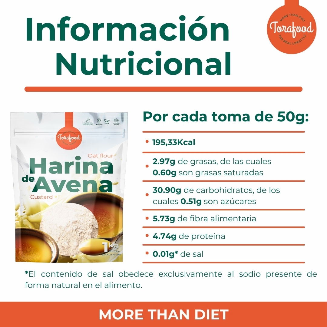 Harina de Avena en polvo | Sabor Natillas | 1KG SIN GLUTEN - Imagen 2